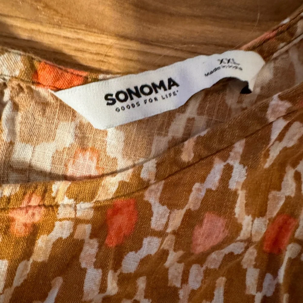 Sonoma Orange and White Patterned baby doll top - Picture 2 of 6